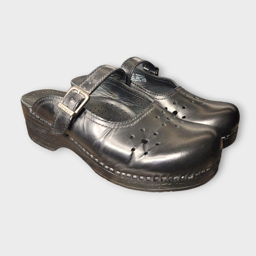 Dansko Clogs Merrie Mary Jane Shoes Black Leather Size 39 US 8.5-9